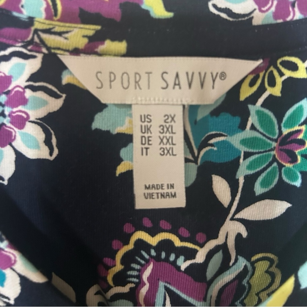 Floral Short Sleeve Tee - Navy with Green & Purple Floral - Picture 3 of 4